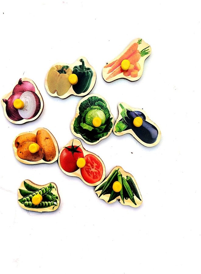 EL SMO Wooden Vegetable Puzzles with Picture Educational Board for Kids 9 Vegetable Knob Early Educational Learning Wooden Puzzle Board for Kids Children Boys Girls - Image 5